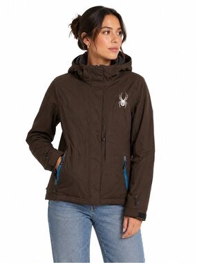 Spyder Women's Brown Nylon Shell Full Zip Hooded Winter Jacket Size XS